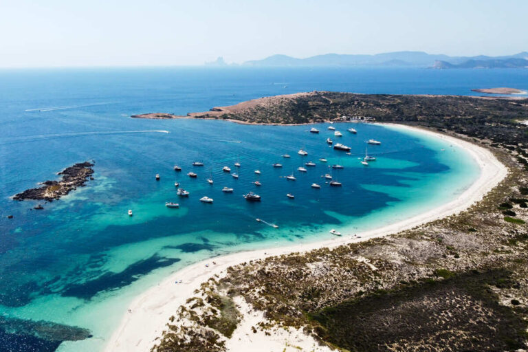 Aerial View Of Platja Ses Illetes In Formentera, Spain, Southern Europe, Mediterranean Sea